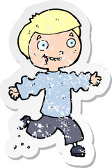 retro distressed sticker of a cartoon excited boy
