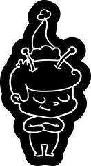 friendly cartoon icon of a spaceman wearing santa hat