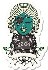 half orc rogue character with natural twenty dice roll illustration