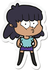 sticker of a cartoon whistling girl