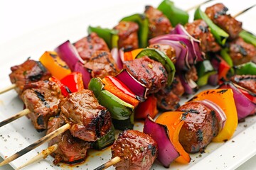 a skewers of meat and vegetables