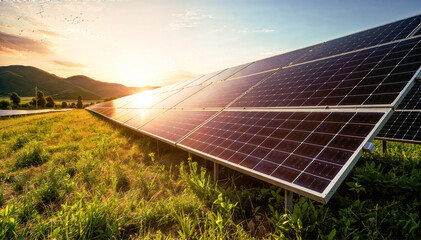 solar energy, photovoltaic panels for renewable electric production - obrazy, fototapety, plakaty