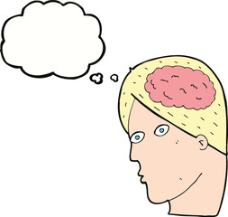 cartoon head with brain symbol with thought bubble