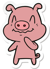 sticker of a nervous cartoon pig