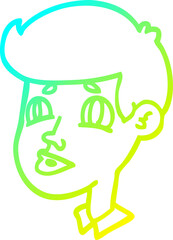 cold gradient line drawing cartoon boy face