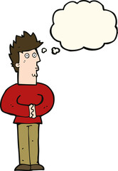 cartoon nervous man with thought bubble