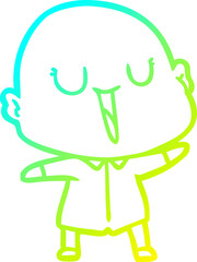 cold gradient line drawing happy cartoon bald man