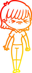 warm gradient line drawing annoyed cartoon girl