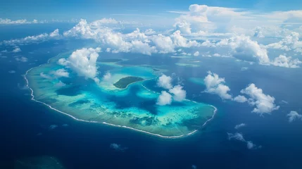 Fotobehang aerial view of atoll islands in the pacific ocean © urdialex