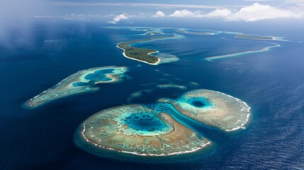 aerial view of atoll islands in the pacific ocean - obrazy, fototapety, plakaty