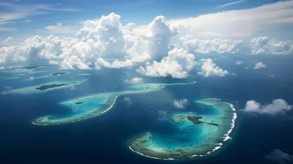 Fotobehang aerial view of atoll islands in the pacific sea © urdialex