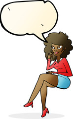 cartoon office woman sitting with speech bubble