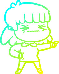 cold gradient line drawing cartoon woman