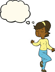 cartoon dancing woman with thought bubble