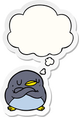 cartoon penguin and thought bubble as a printed sticker