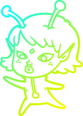cold gradient line drawing pretty cartoon alien girl