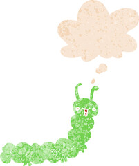 cartoon caterpillar and thought bubble in retro textured style