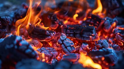 A detailed photograph capturing genuine flames on wood, radiating intense heat.
