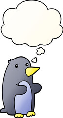 cartoon penguin and thought bubble in smooth gradient style