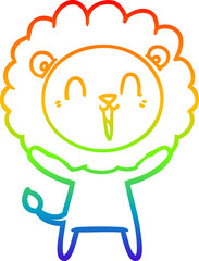 rainbow gradient line drawing laughing lion cartoon