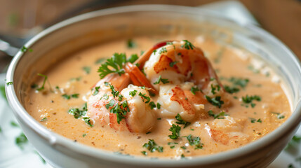 A rich and creamy bowl of lobster bisque