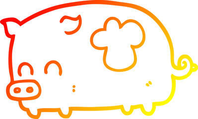 warm gradient line drawing cute cartoon pig
