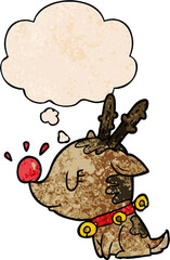 cartoon christmas reindeer and thought bubble in grunge texture pattern style