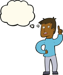 cartoon boy with idea with thought bubble