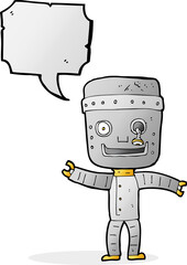 cartoon funny old robot with speech bubble