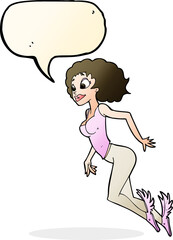 cartoon flying woman with speech bubble