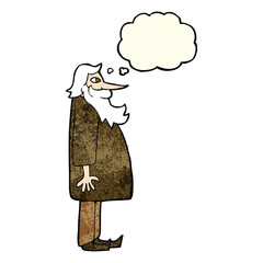 cartoon bearded old man with thought bubble