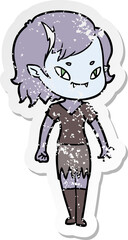 distressed sticker of a cartoon friendly vampire girl