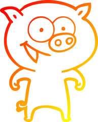 warm gradient line drawing cheerful pig cartoon