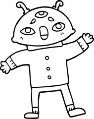 line drawing cartoon alien space man