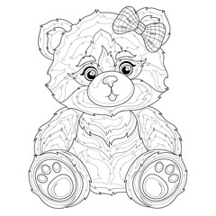 Teddy bear with bow.Coloring book antistress for children and adults. 