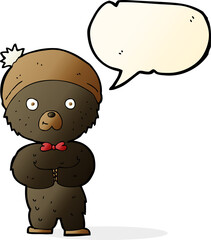 cartoon little black bear with speech bubble