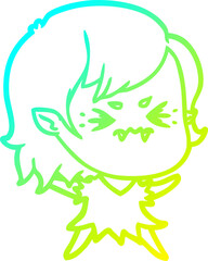 cold gradient line drawing annoyed cartoon vampire girl