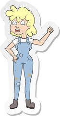 sticker of a cartoon woman shaking fist