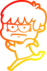 warm gradient line drawing annoyed cartoon boy