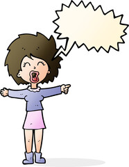 cartoon stressed out woman talking with speech bubble
