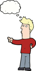 cartoon man pointing with thought bubble
