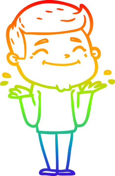 recommend clip art: rainbow gradient line drawing happy cartoon man shrugging