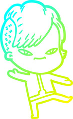 cold gradient line drawing cute cartoon girl with hipster haircut