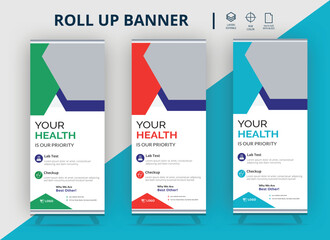clinic medical roll up banner design template,Healthcare and medical and flat icons roll up design, standee and banner template decoration for exhibition, printing,