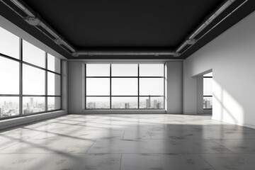 Spacious loft with sunlight and polished concrete floor