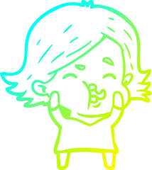 Fototapeta premium cold gradient line drawing cartoon girl pulling face