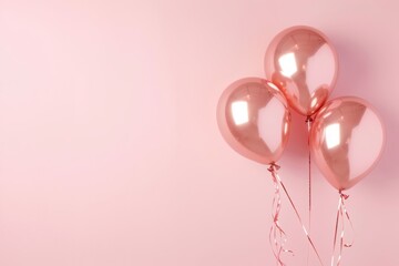 Rose Gold Balloons on a Pastel Pink Background Celebration Surprise Birthday