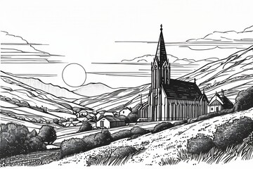 Fototapeta premium line art church cathedral