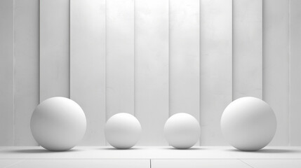 White striped backdrop with contrasting spherical shapes
