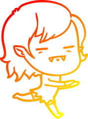 warm gradient line drawing cartoon undead vampire girl running